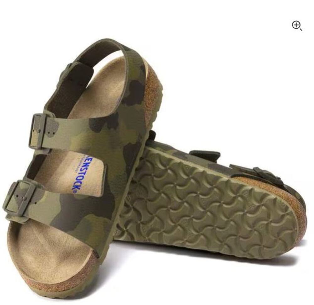 Birkenstock Milano Soft Footbed Two Strap Sandals Olive Green Camo Size 7.5 EU40